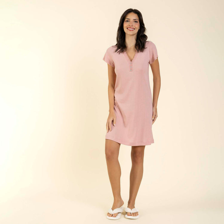 Camisão Henley Feminino Jacquard Rosa Lingerie