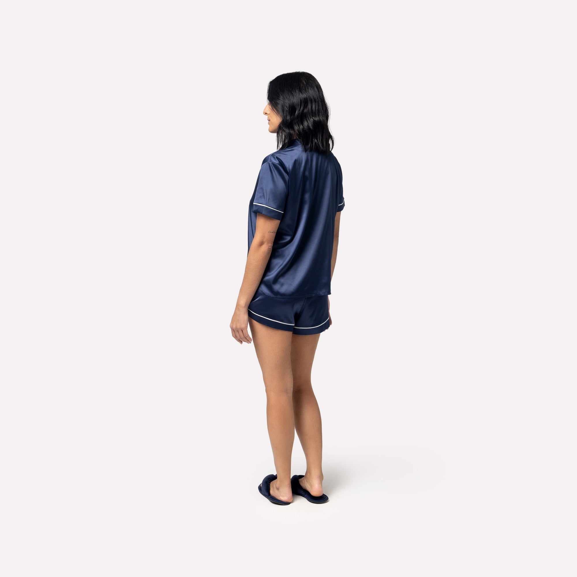 Pijama Feminino Curto Aberto Cetim Marinho