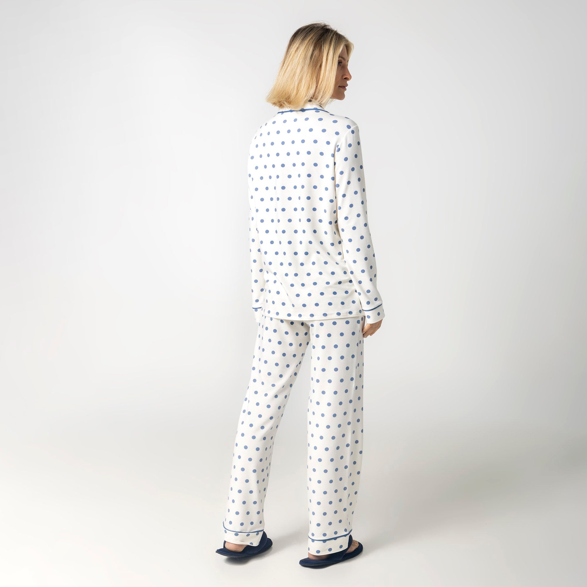 Pijama Feminino Longo Aberto Poá Azul