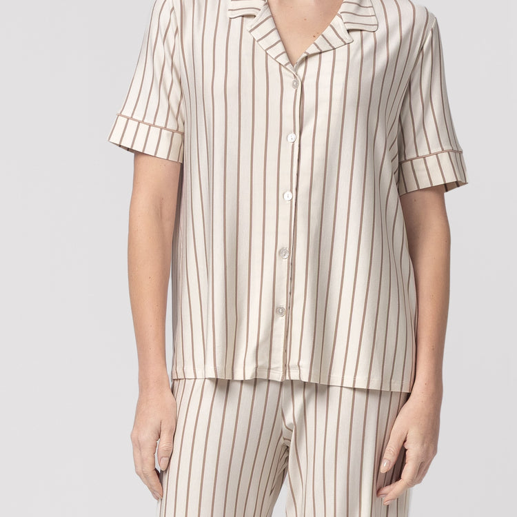 Pijama Feminino Pantacourt Aberto Listrado Khaki