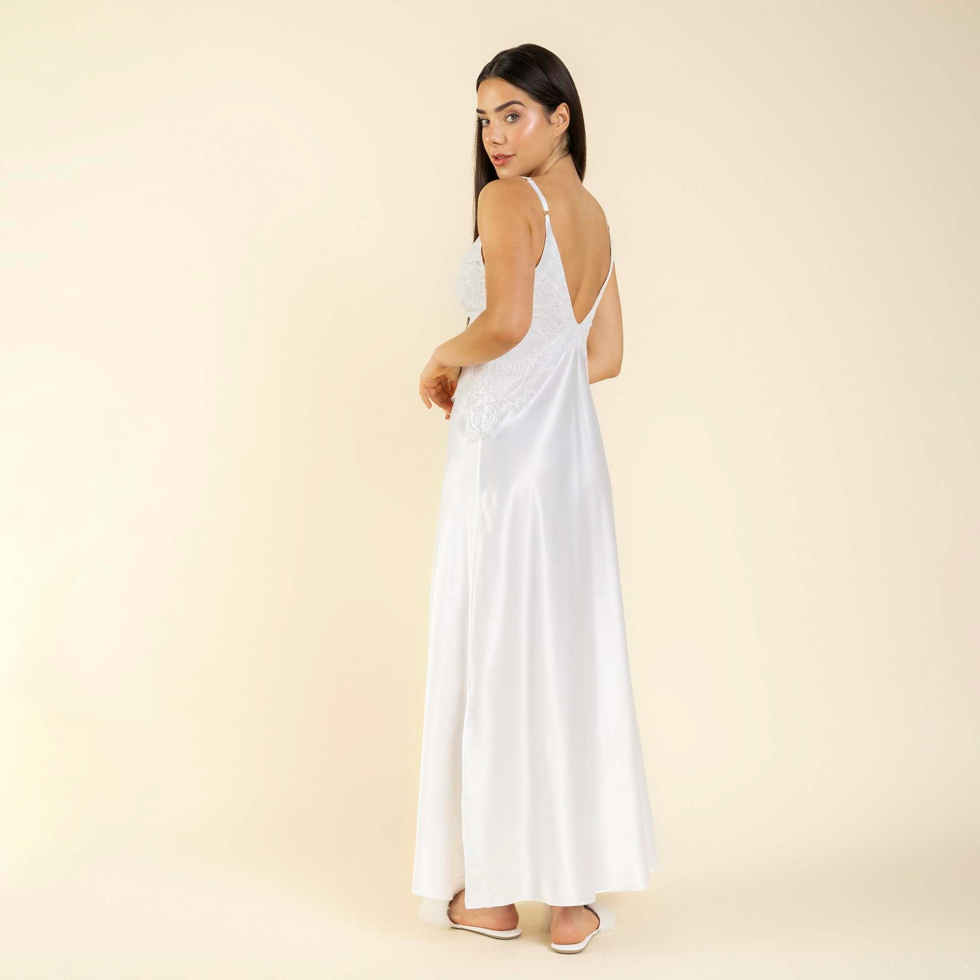 Camisola Longa Cetim Dull Off White Rendado
