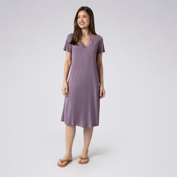 Camisão Feminino Midi Malva Celinda com Renda