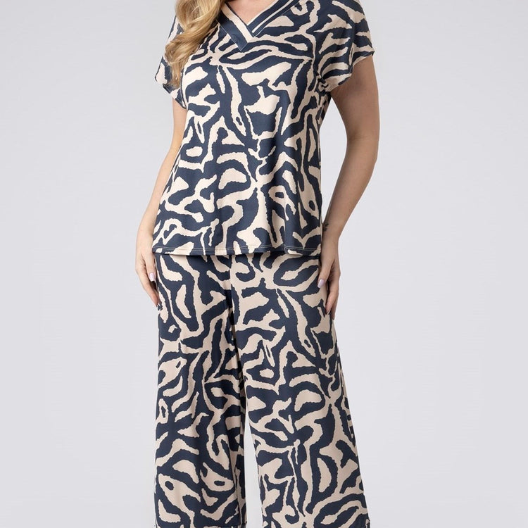 Pijama Feminino Pantacourt Plus Size Marinho Orgânico