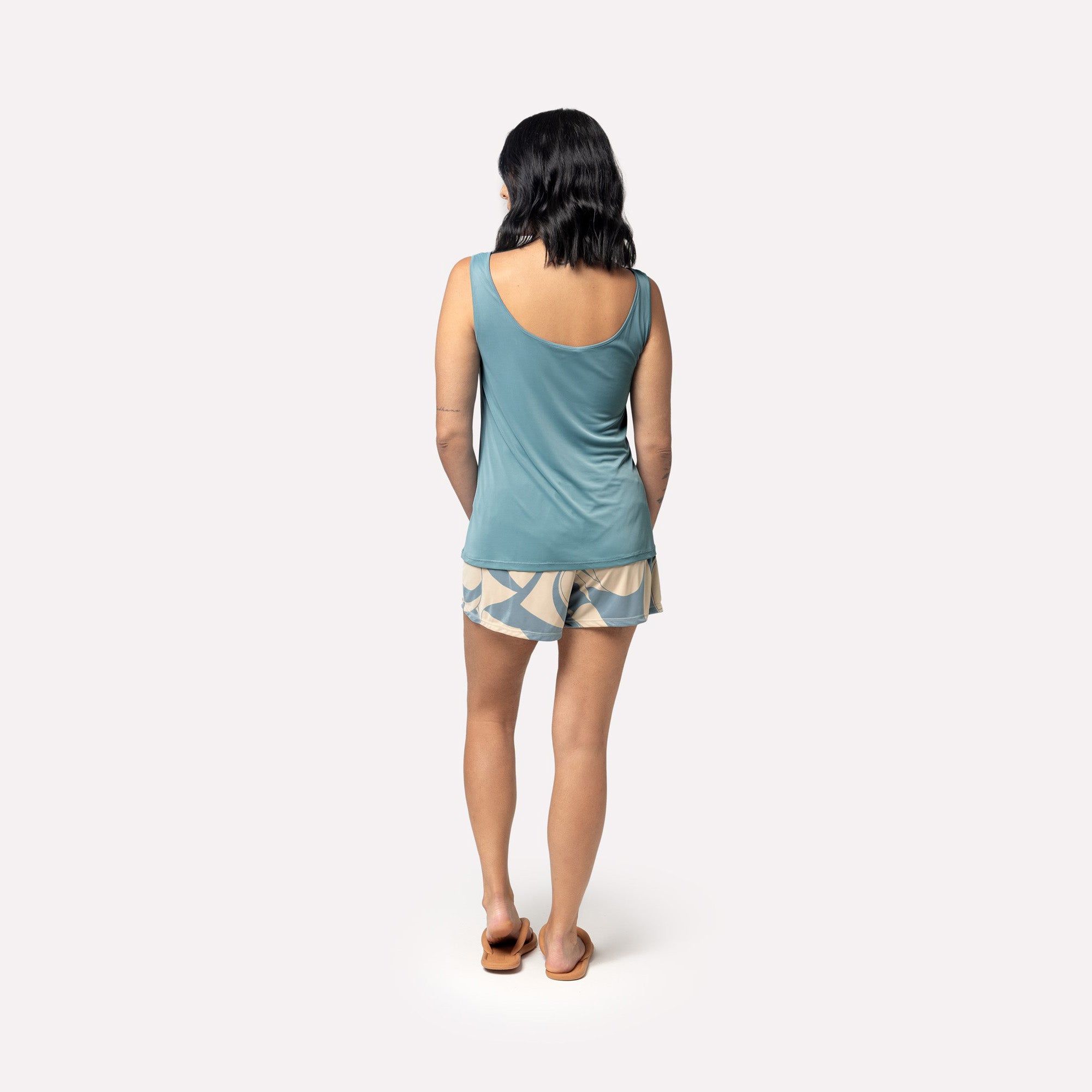Short Doll Plus Size Regata Azul com Estampa Flow