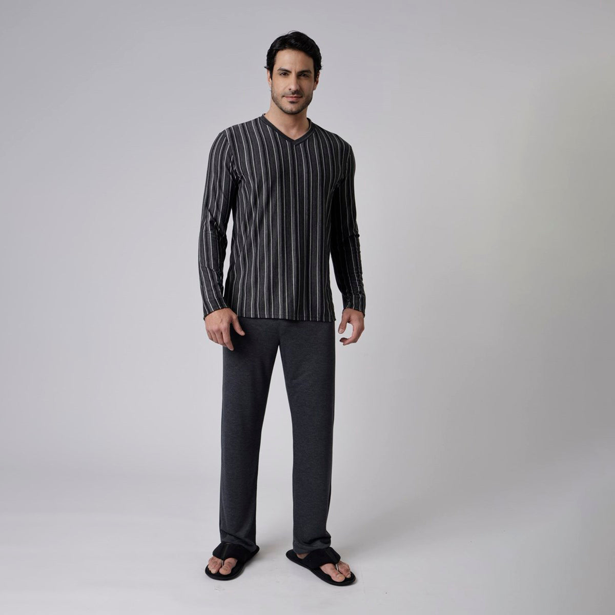 Pijama Masculino Longo Listrado Black e Preto