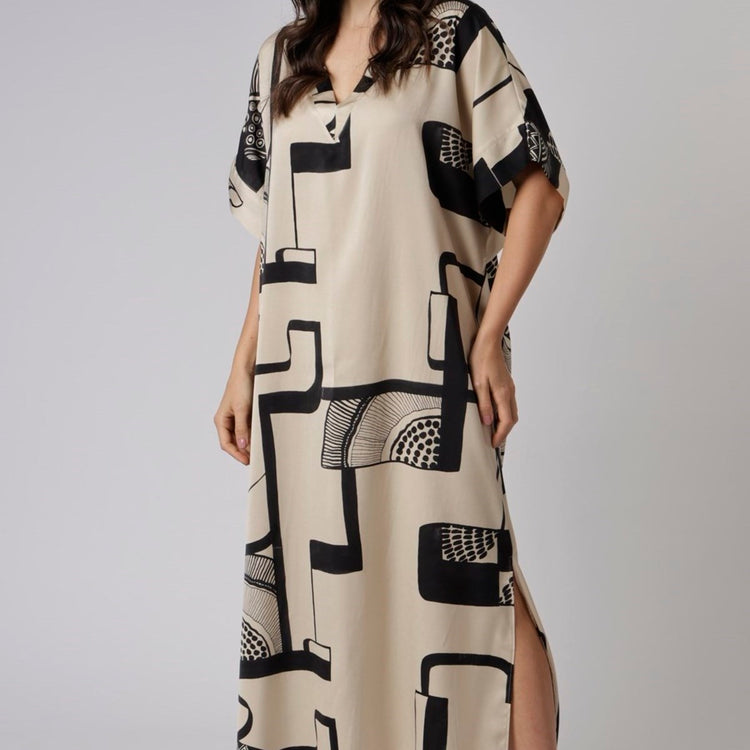 Kaftan Feminino Longo Estampado Abstrato