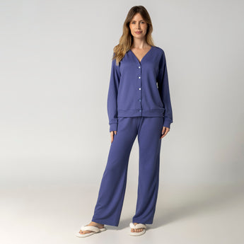 Pijama Feminino Longo Charlotte Aberto Azul