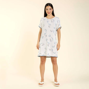 Camisão Feminino Curto Branco e Azul Sereia