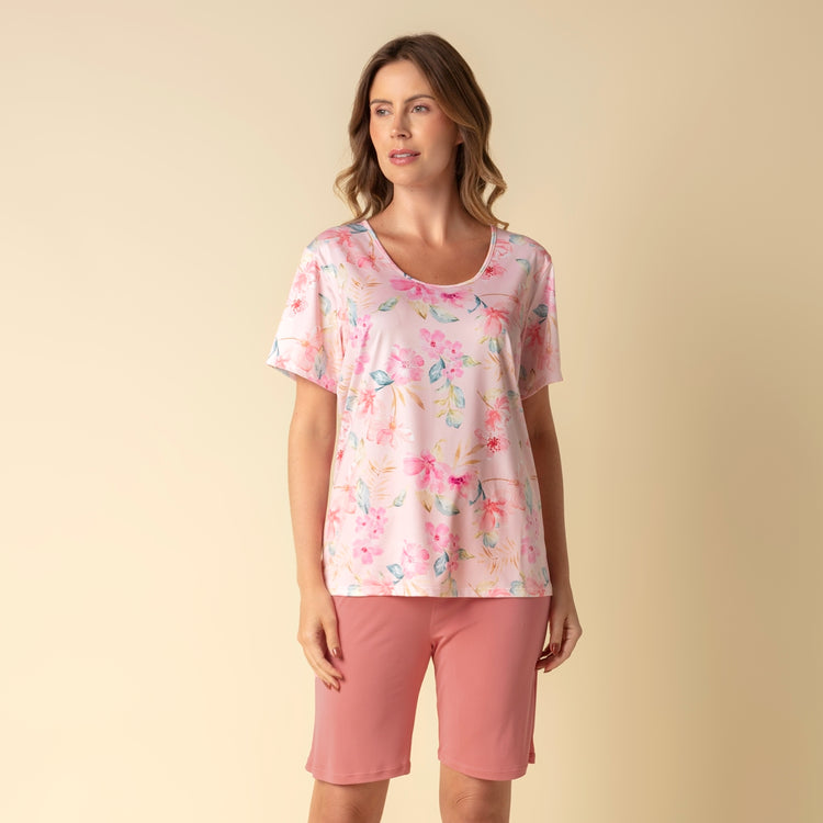 Bermudoll Feminino Rosa Floral Bisol