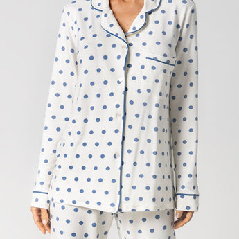 Pijama Feminino Longo Aberto Poá Azul