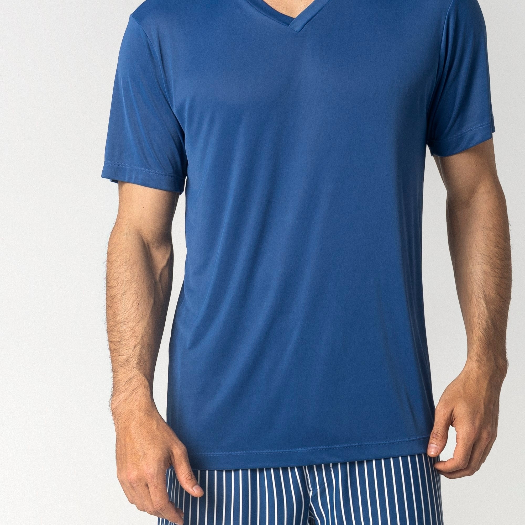 Pijama Masculino Curto Listrado Azul Atalaia
