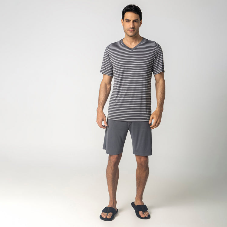 Pijama Masculino Curto Listrado Cinza Aço