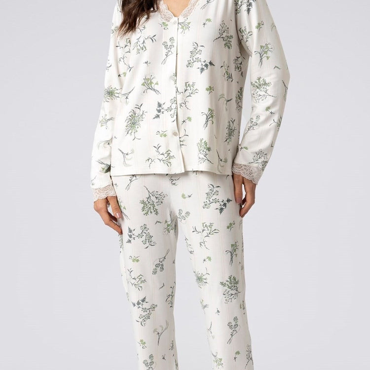 Pijama Feminino Aberto Longo Floral Botânica