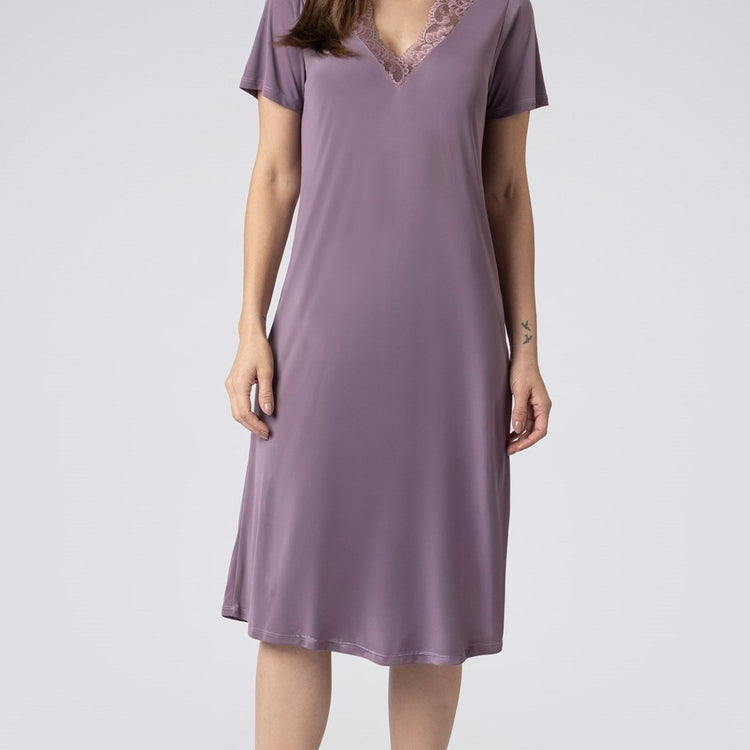 Camisão Feminino Midi Malva Celinda com Renda