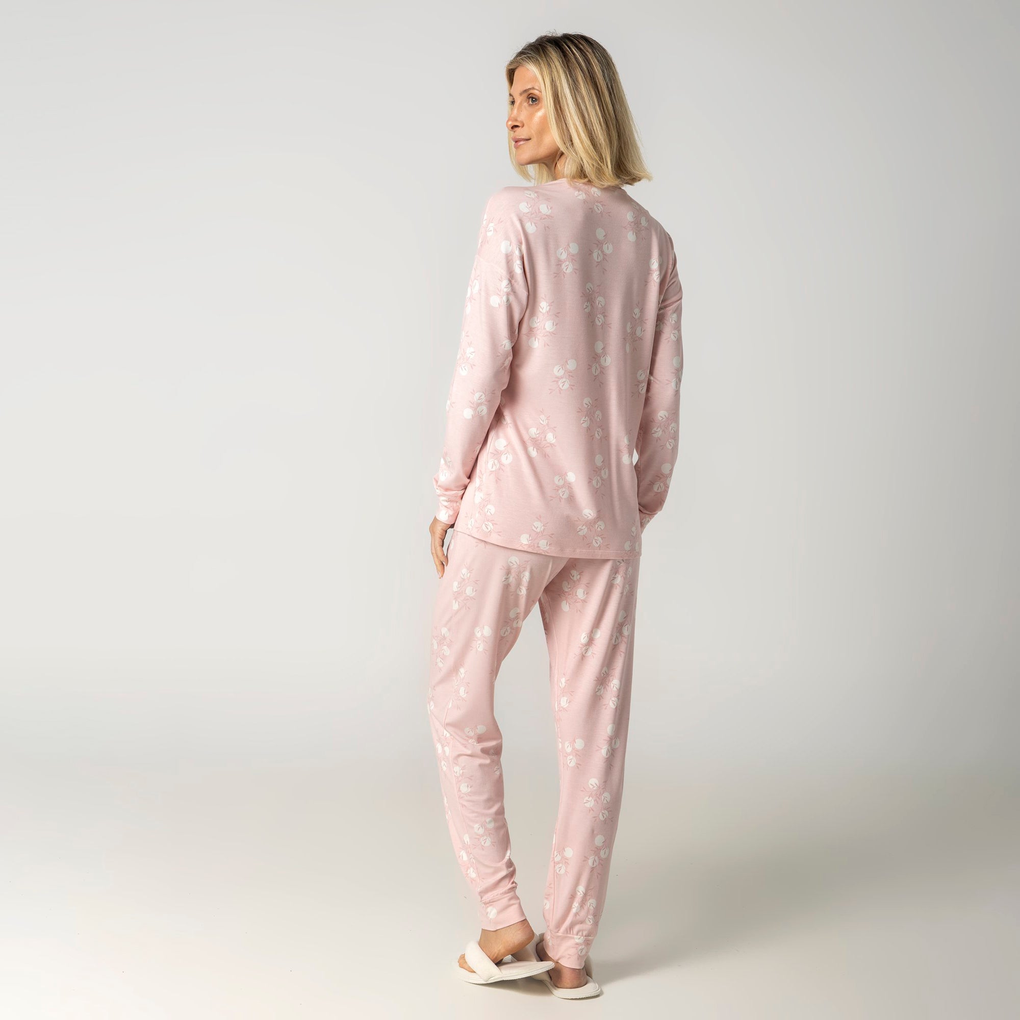 Pijama Feminino Longo Rosa Folliage