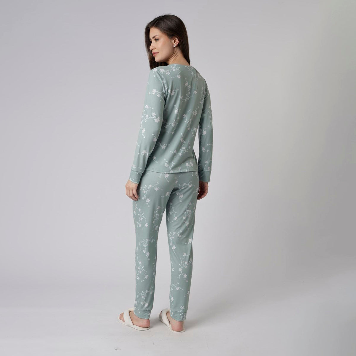 Pijama Feminino Longo Floral Green