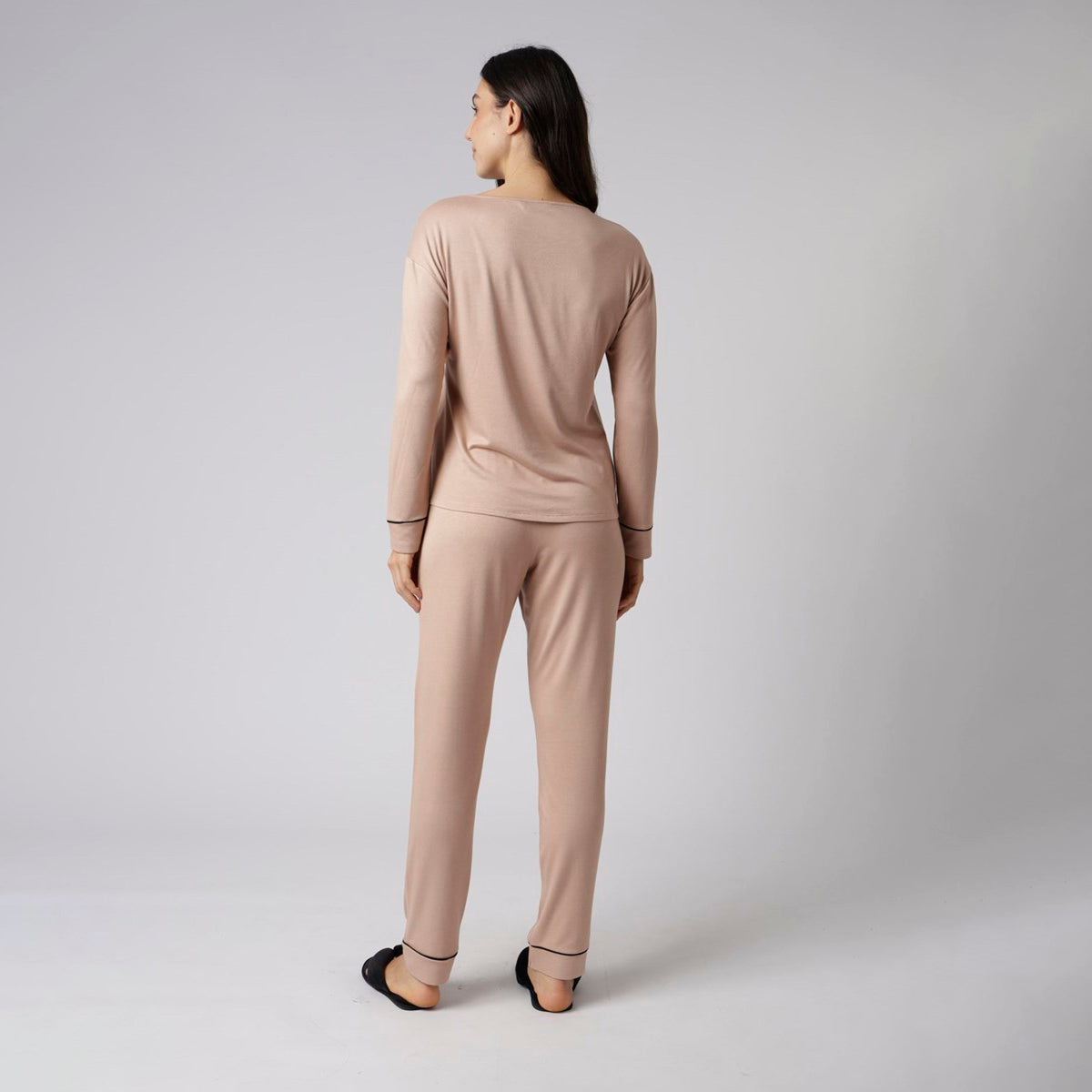 Pijama Feminino Longo em Visco Maquinetada Grão