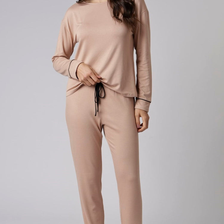 Pijama Feminino Longo em Visco Maquinetada Grão