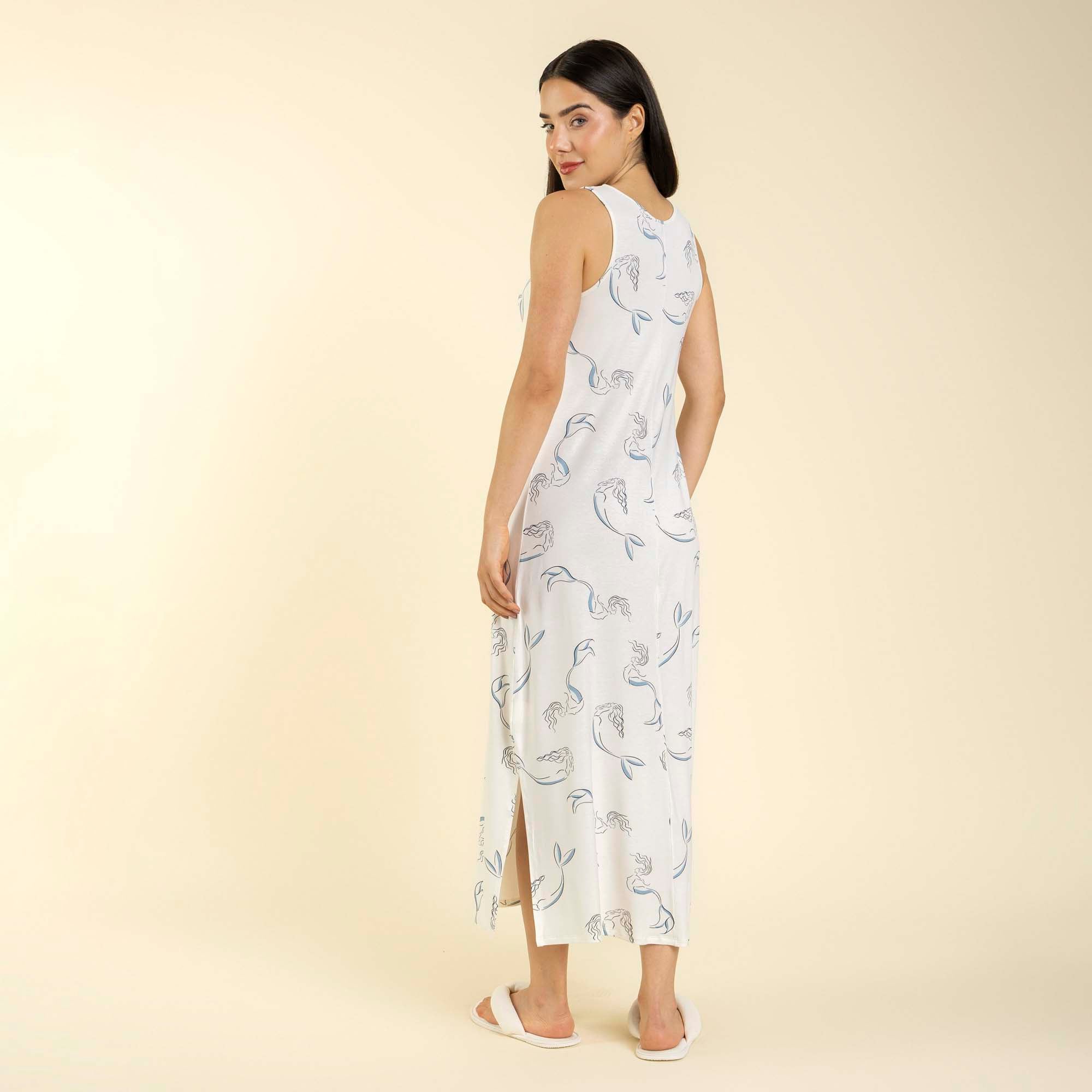 Camisola Longa Regata Branco e Azul Sereia