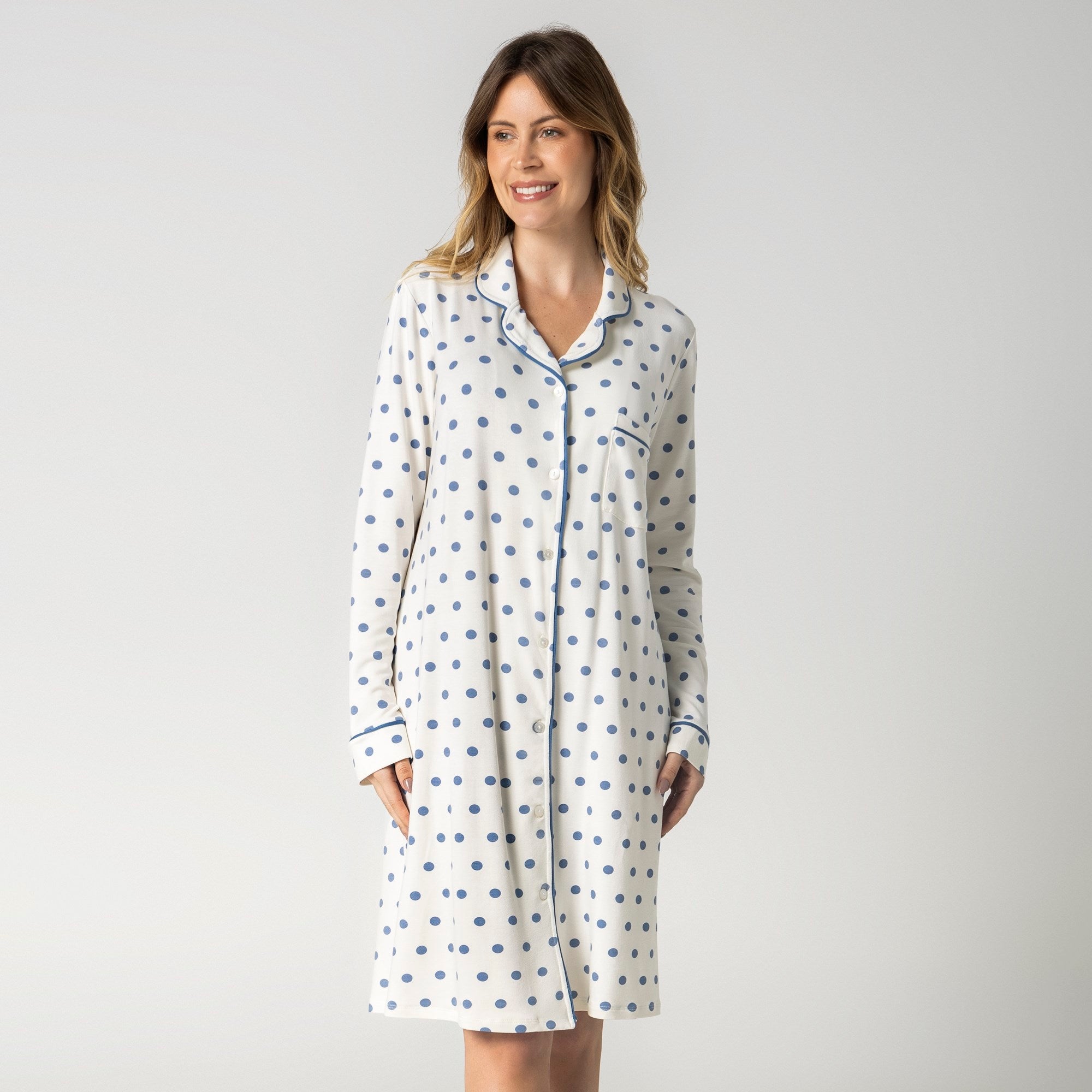 Camisão Feminino Aberto Poá Azul