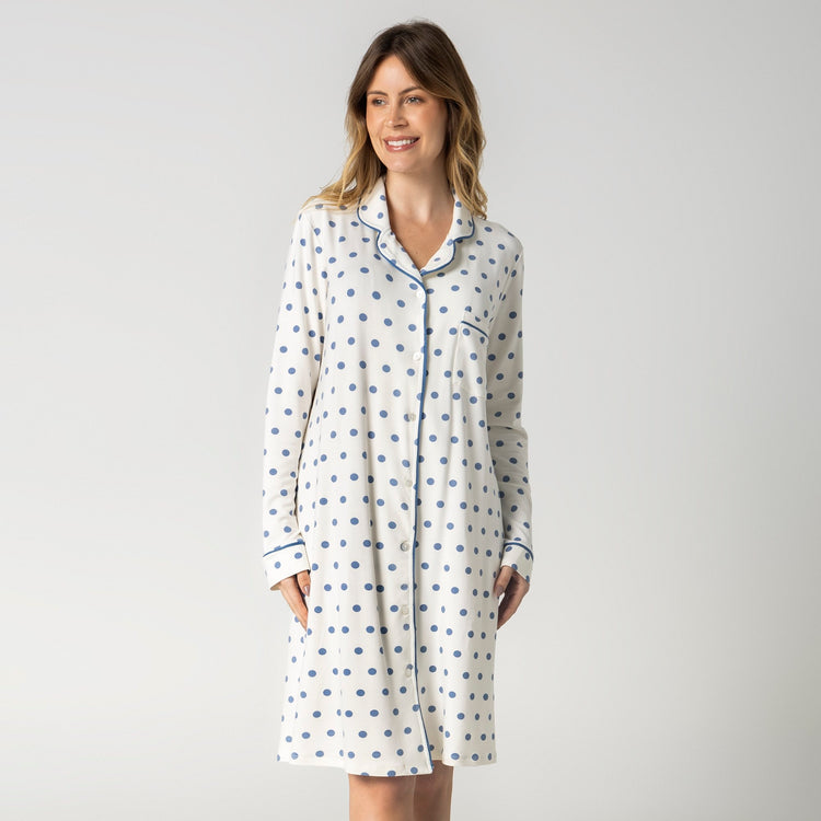 Camisão Feminino Aberto Poá Azul