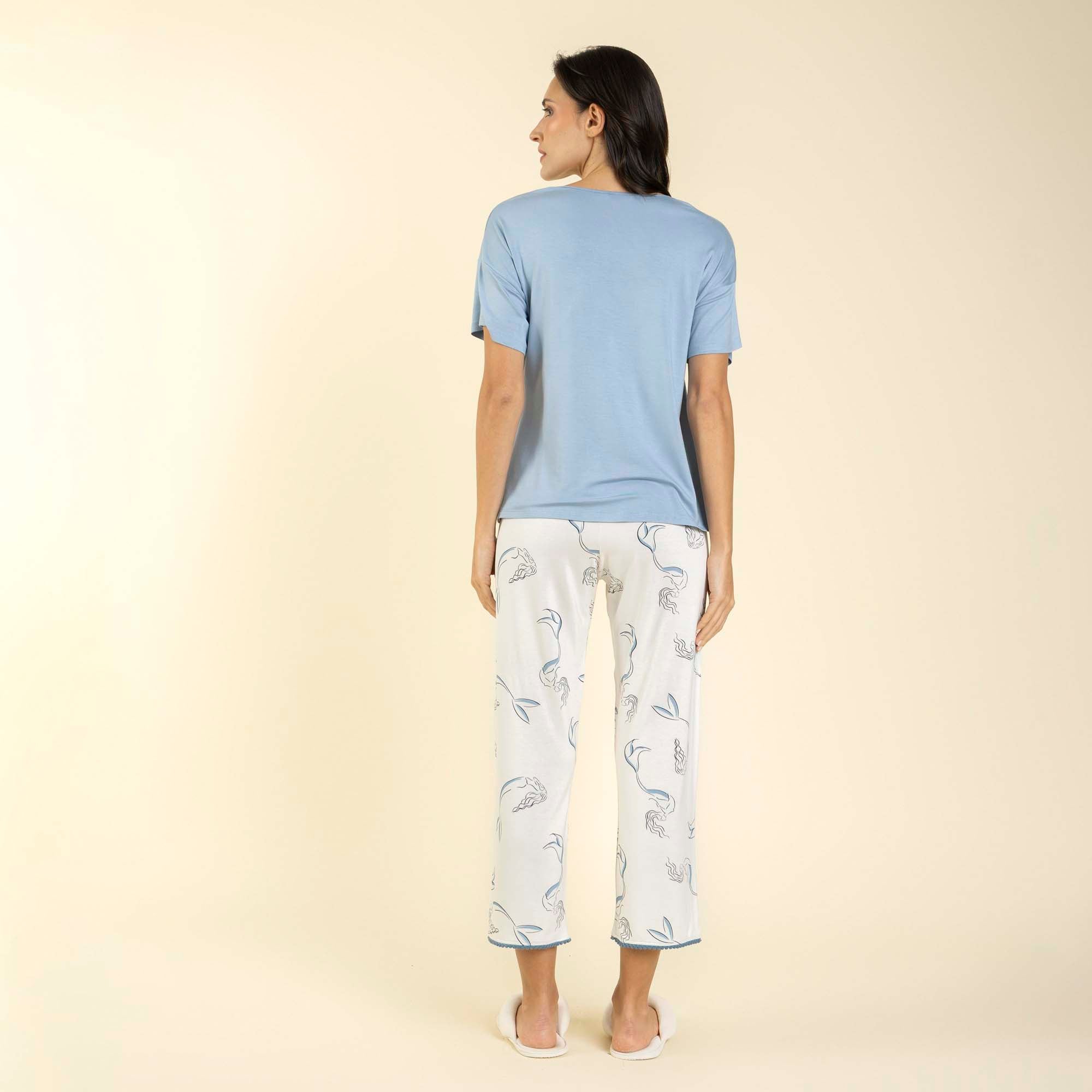 Pijama Feminino Pantacourt Azul Sereia