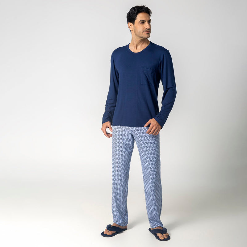 Pijama Masculino Longo Azul Tie
