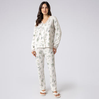 Pijama Feminino Aberto Longo Floral Botânica