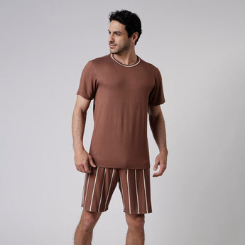 Pijama Masculino Curto Listrado Cappuccino
