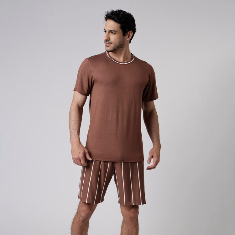 Pijama Masculino Curto Listrado Cappuccino