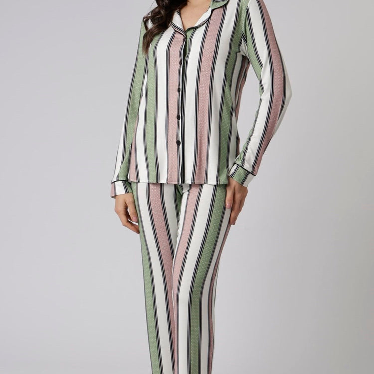Pijama Feminino Aberto Manga Longa Listrado Style