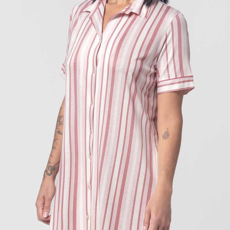 Camisão Feminino Curto Aberto Listrado Rosa
