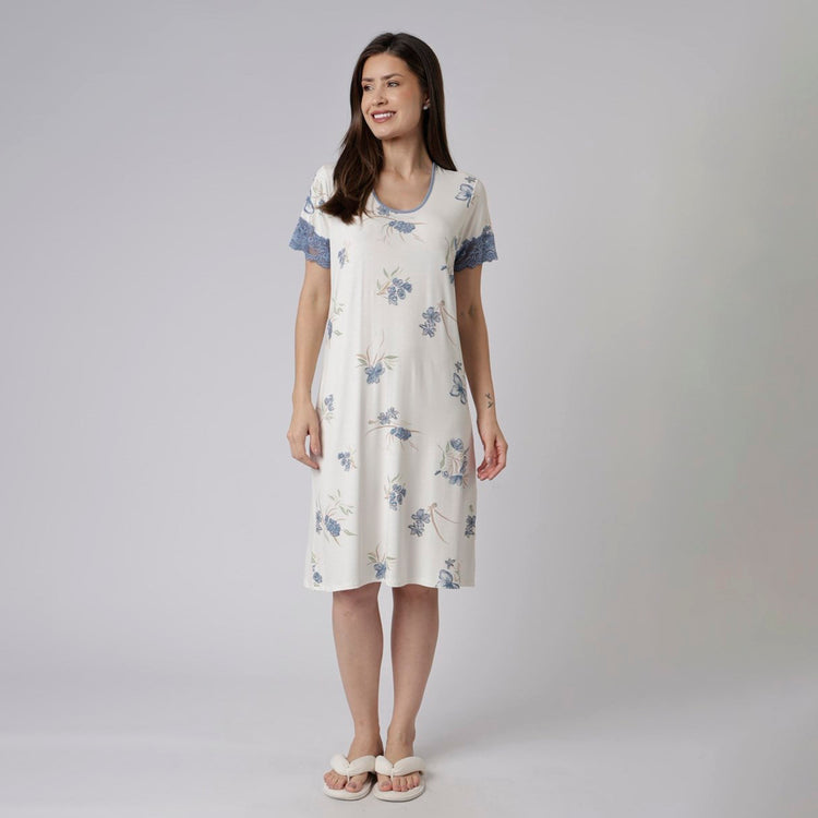 Camisão Feminino Midi Jardim Blue
