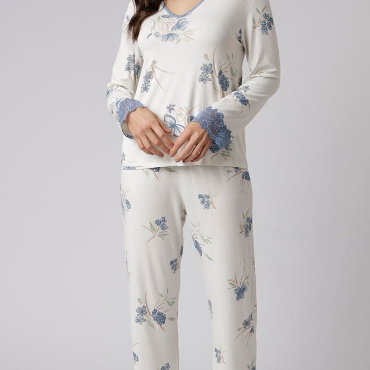 Pijama Feminino Longo Jardim Blue