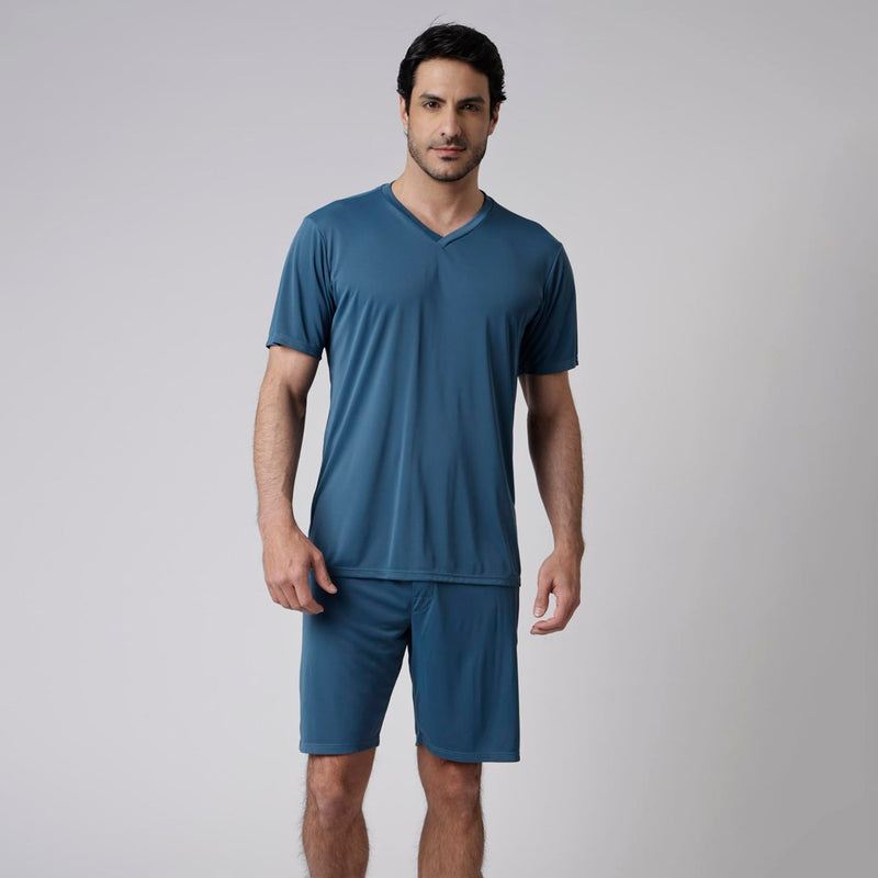 Pijama Masculino Poliamida Curto Azul Maré