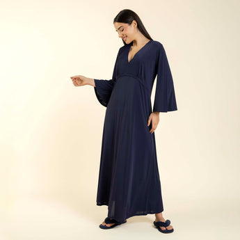 Kaftan Feminino Longo Poliamida Azul Marinho