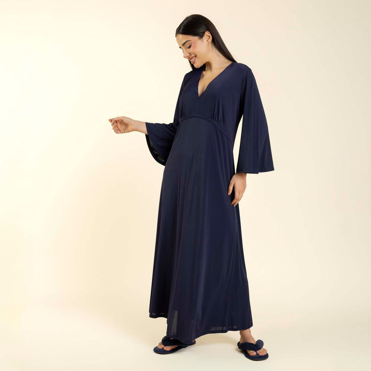Kaftan Feminino Longo Poliamida Azul Marinho