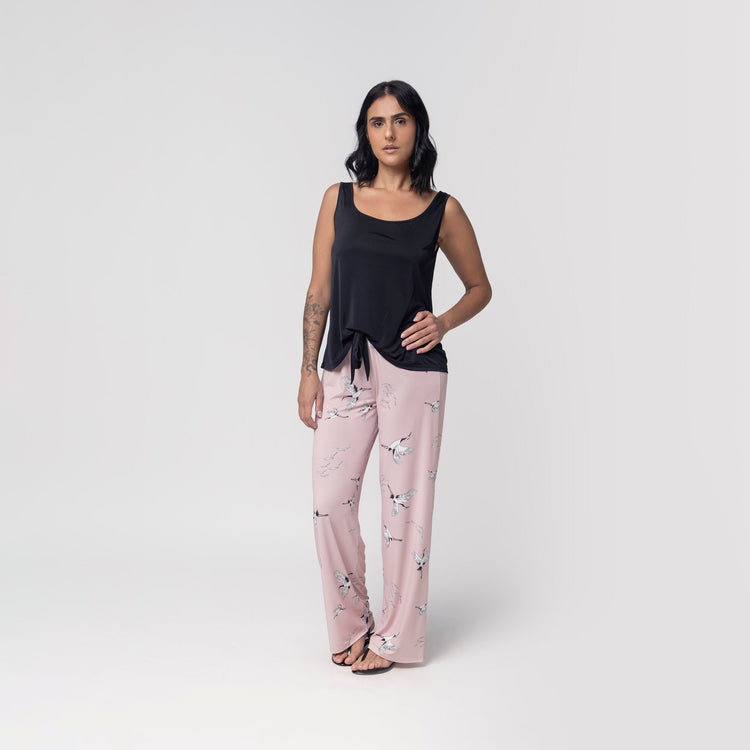 Pijama Feminino Regata Rosa Heron com Preto