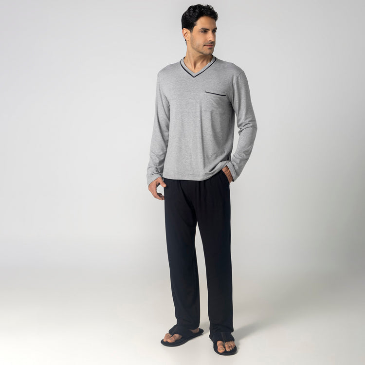 Pijama Masculino Longo Mescla e Preto