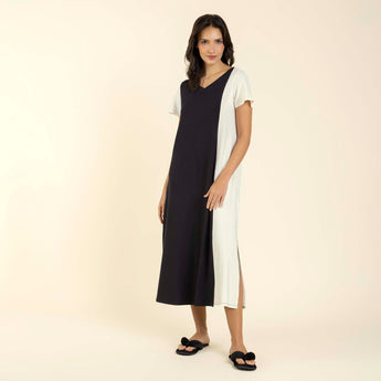 Kaftan Feminino Midi Preto com Off White