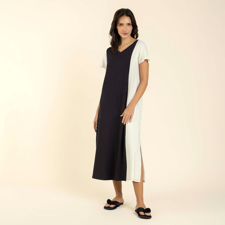 Kaftan Feminino Midi Preto com Off White