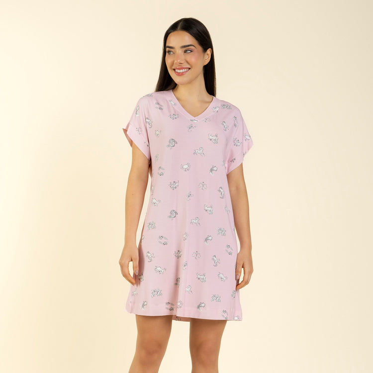 Camisão Feminino Curto Rosa Zodíaco