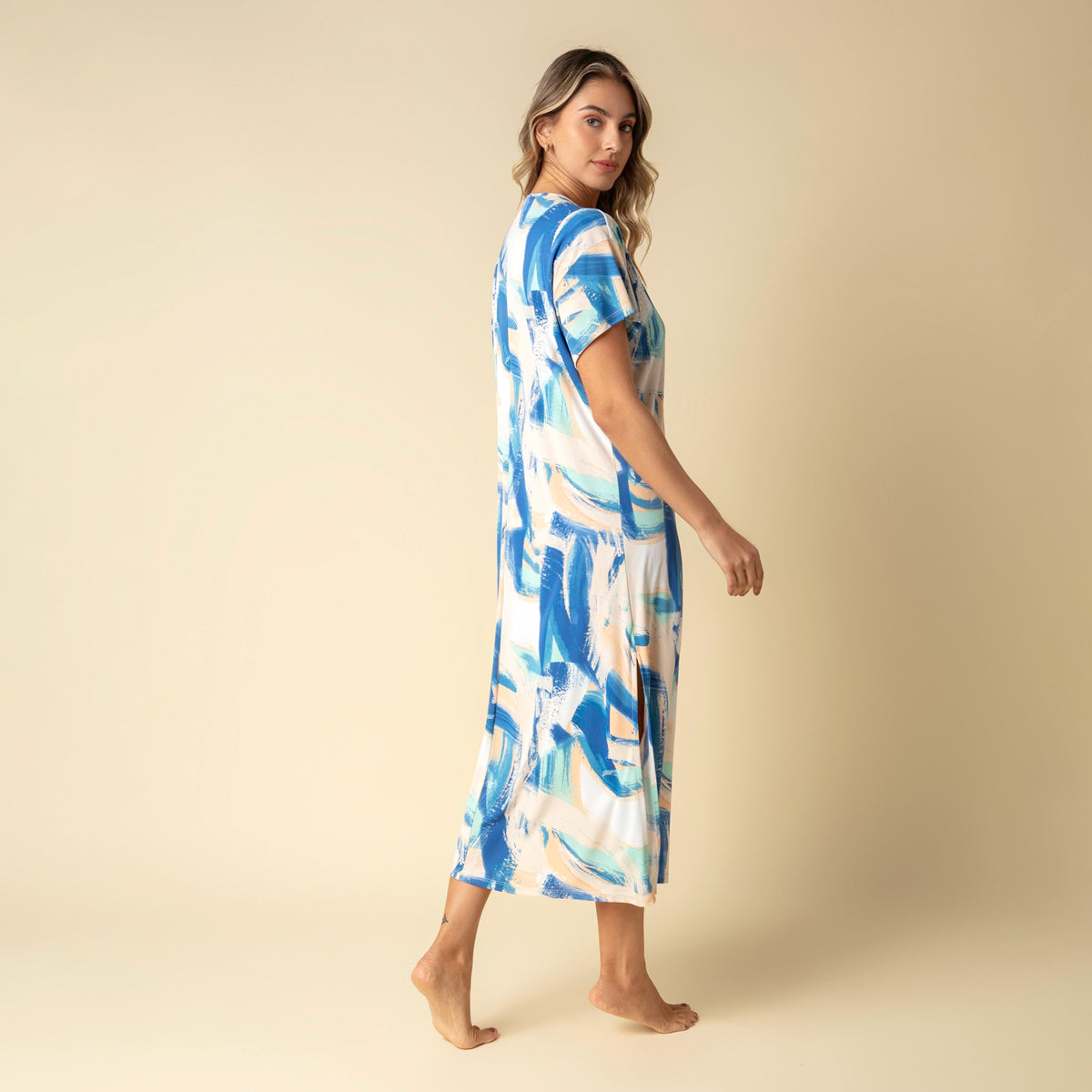 Kaftan Feminino Midi Azul Naútico