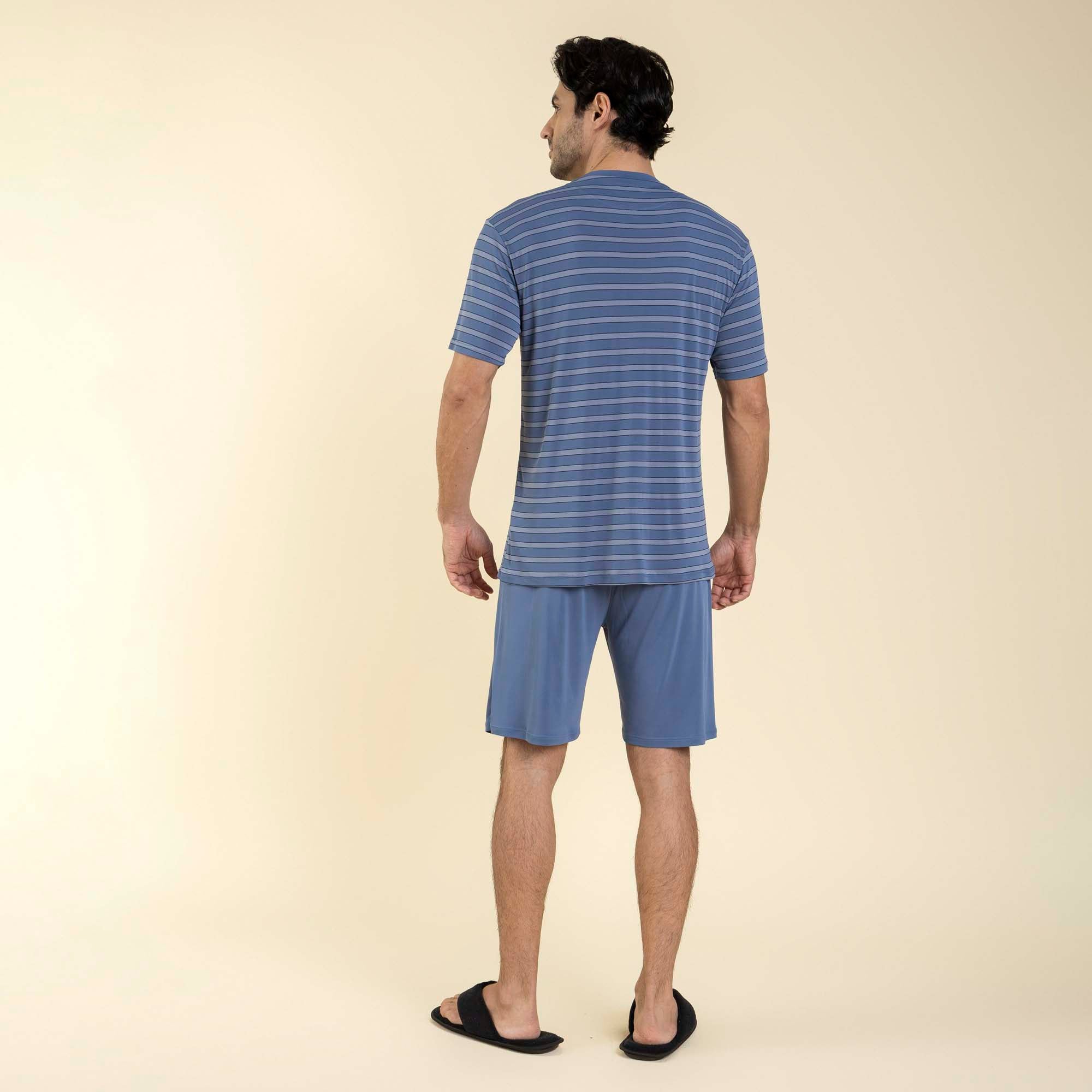 Pijama Masculino Curto Poliamida Listrado Azul Claro