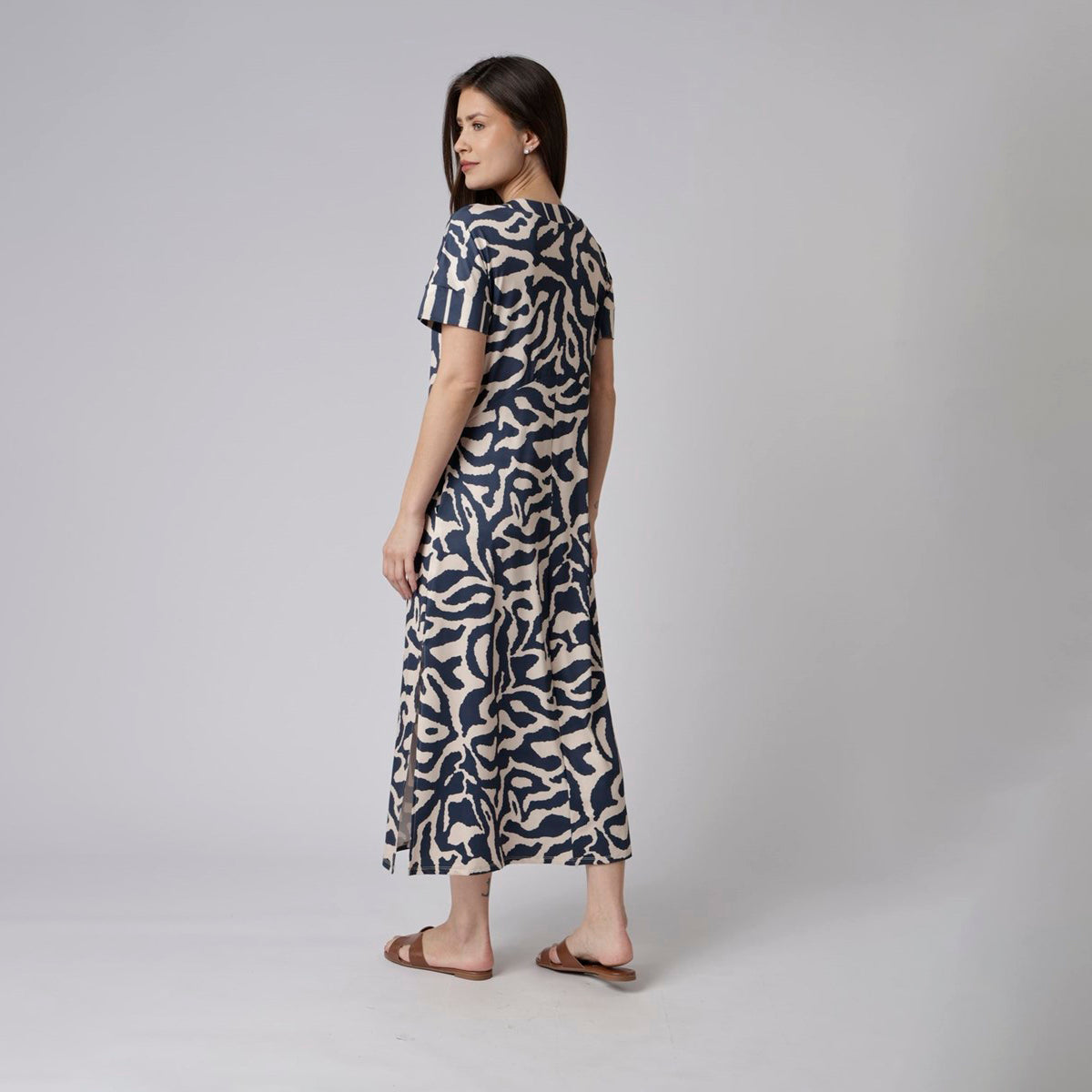 Kaftan Feminino Midi Marinho Orgânico