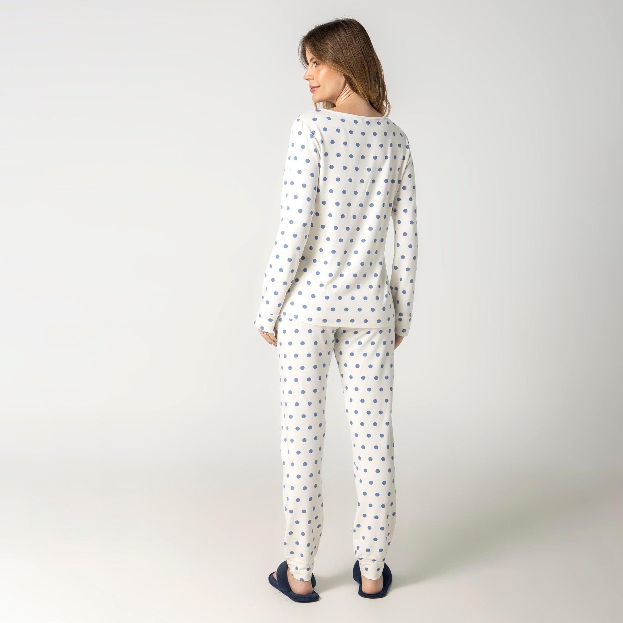 Pijama Feminino Longo Poá Azul