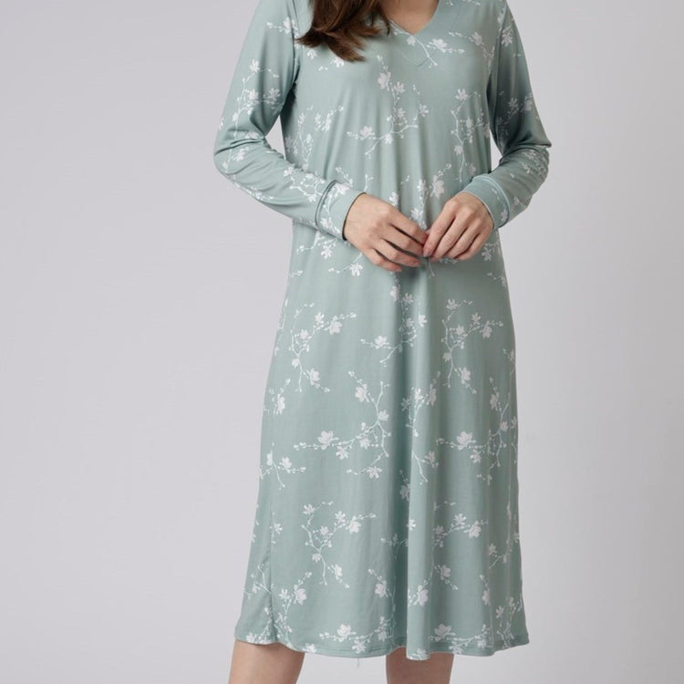 Camisão Feminino Midi Manga Longa Floral Green