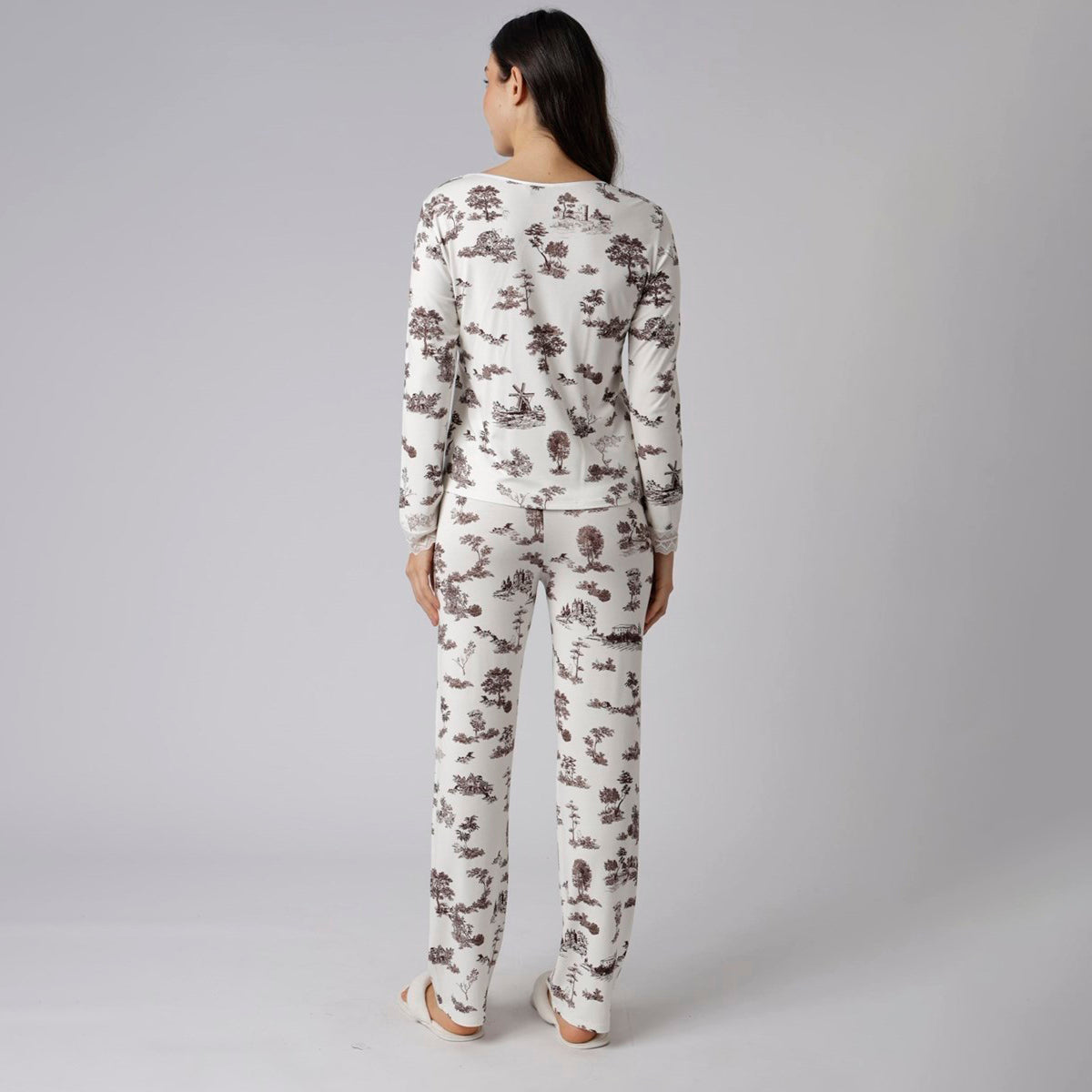 Pijama Feminino Longo Toile com Renda
