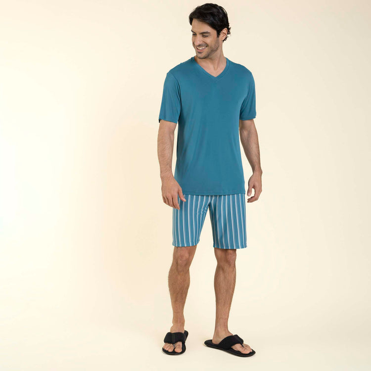 Pijama Masculino Curto Poliamida Listrado Verde