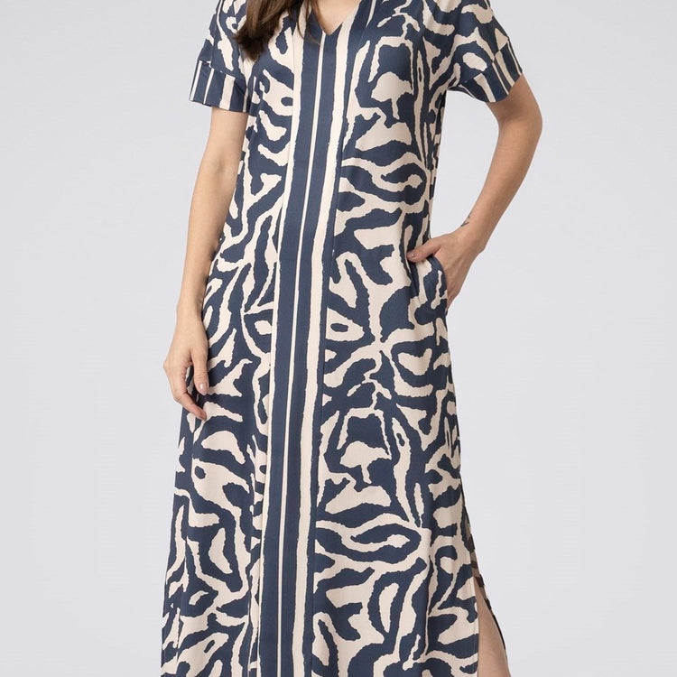 Kaftan Feminino Midi Marinho Orgânico